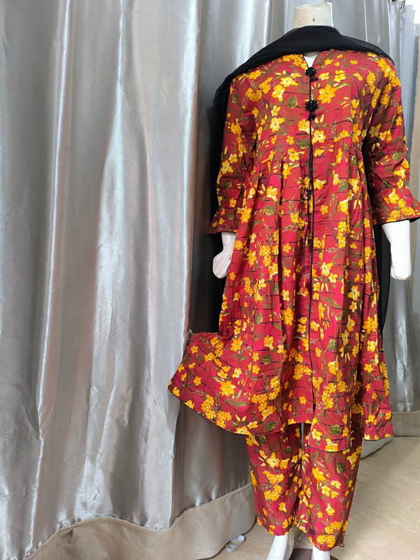 Floral Printed Frock Lawn 3pc